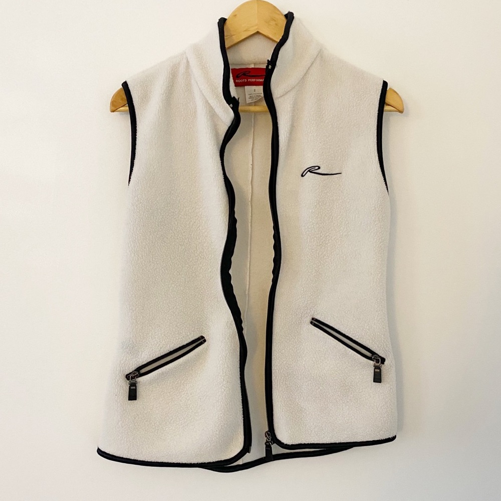 Vintage Roots white zip up fleece vest - Picture 1 of 6